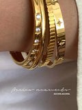 Cz Stone Star Burst Stripe Plated Bangles Women Stainless Steel Cuff Bangle