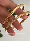 Cz Stone Star Burst Stripe Plated Bangles Women Stainless Steel Cuff Bangle