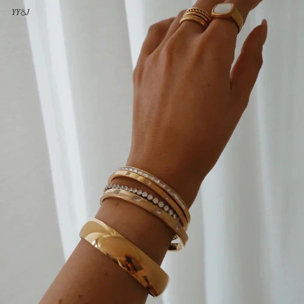 CZ Stone Pave Bangle for Women Stainless Steel Minimalist Waterproof Jewelry