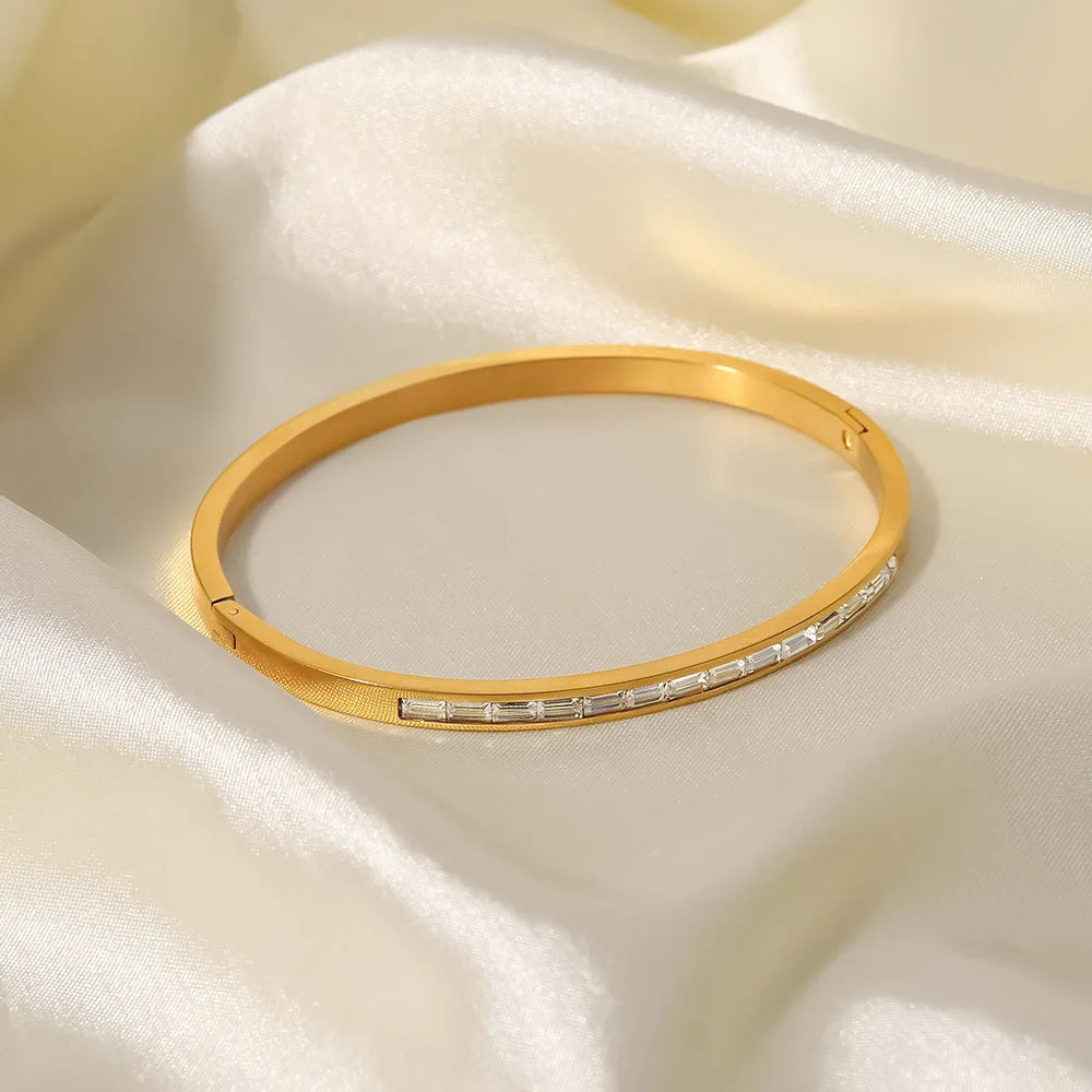 CZ Stone Pave Bangle for Women Stainless Steel Minimalist Waterproof Jewelry