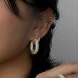 Cz Stone Pave Hoop Earrings for Women Stainless Steel Minimal Jewelry