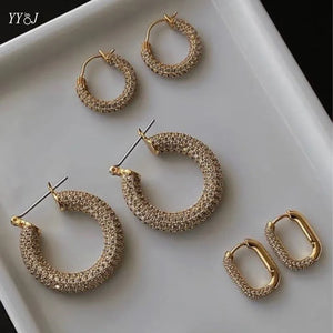 Cz Stone Pave Hoop Earrings for Women Stainless Steel Minimal Jewelry