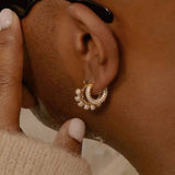 Cz Stone Pave Hoop Earrings for Women Stainless Steel Minimal Jewelry