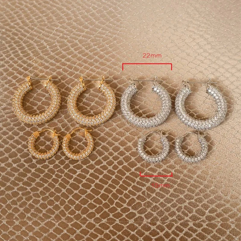 Cz Stone Pave Hoop Earrings for Women Stainless Steel Minimal Jewelry
