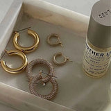 Cz Stone Pave Hoop Earrings for Women Stainless Steel Minimal Jewelry
