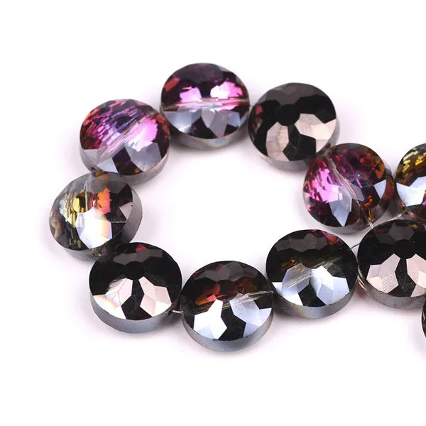 Czech Glass Round Stone Beads 14mm Faceted Crystal Flat Loose Beads DIY Making