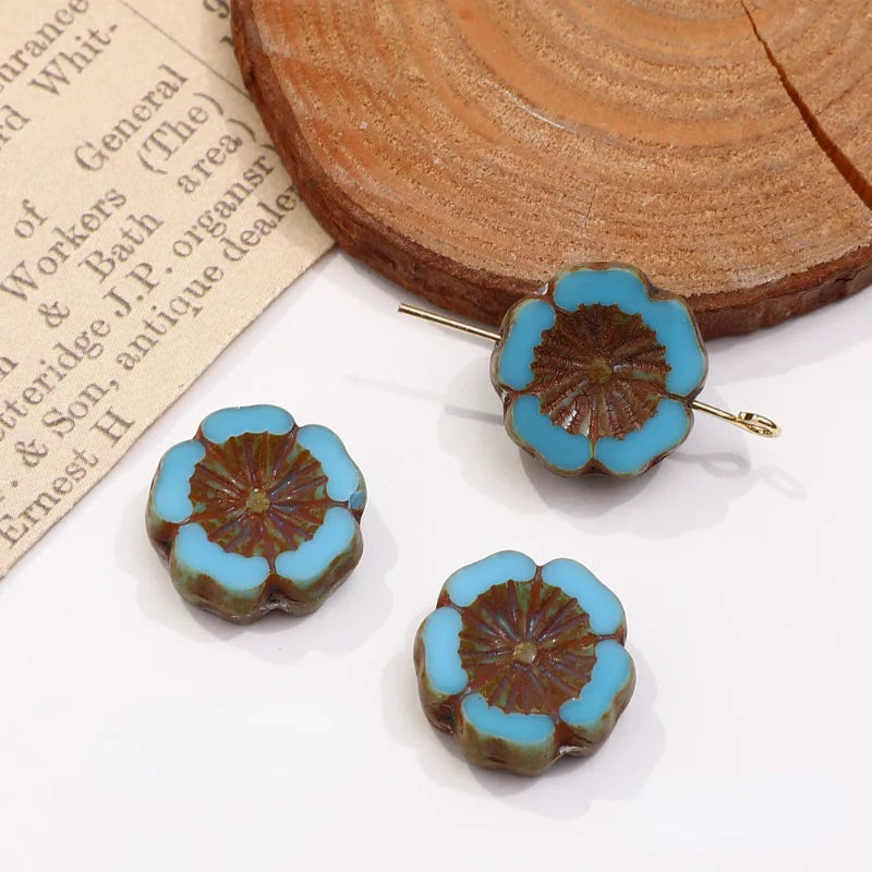 Czech glazed plum blossom antique beads for DIY jewelry