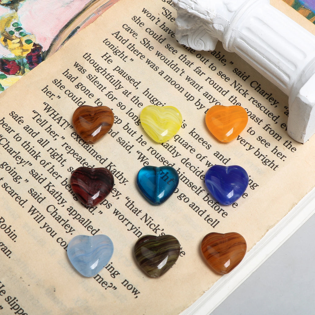 Czech Colored Glaze Love Peach Heart Glass Beads DIY Jewelry Earrings Necklace