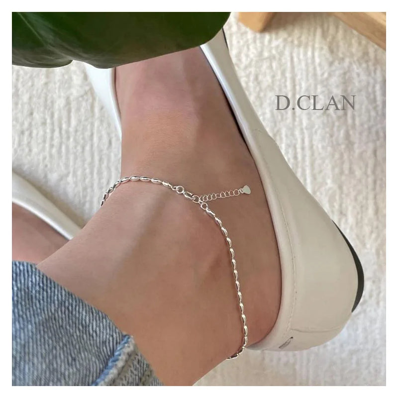 925 Silver Beaded Chain Anklets for Women