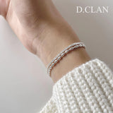 925 Silver Oval Beaded Double Layer Bracelet Fine Jewelry Gift Women