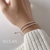 925 Silver Oval Beaded Double Layer Bracelet Fine Jewelry Gift Women