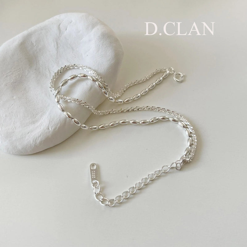 925 Silver Oval Beaded Double Layer Bracelet Fine Jewelry Gift Women