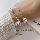 925 Silver Smile Face Smiley Ball Chain Bracelet