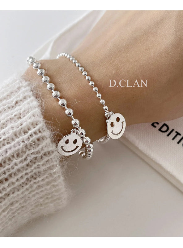 925 Silver Smile Face Smiley Ball Chain Bracelet