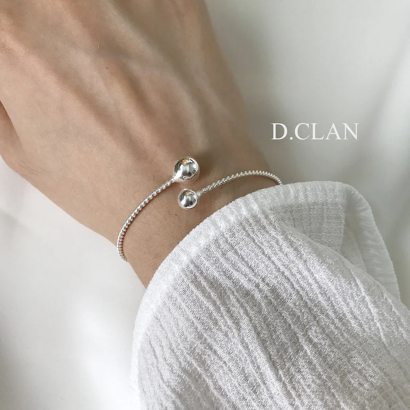 925 Silver Twist Two Ball Open Adjustable Bracelet Wristband Gift