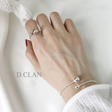 925 Silver Twist Two Ball Open Adjustable Bracelet Wristband Gift