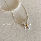 925 Silver Daisy Snake Chain Necklace Vacation Jewelry Accessory