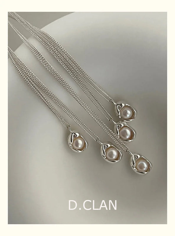 925 Silver Pea Pearl Bead Necklace Daily Vacation Jewelry