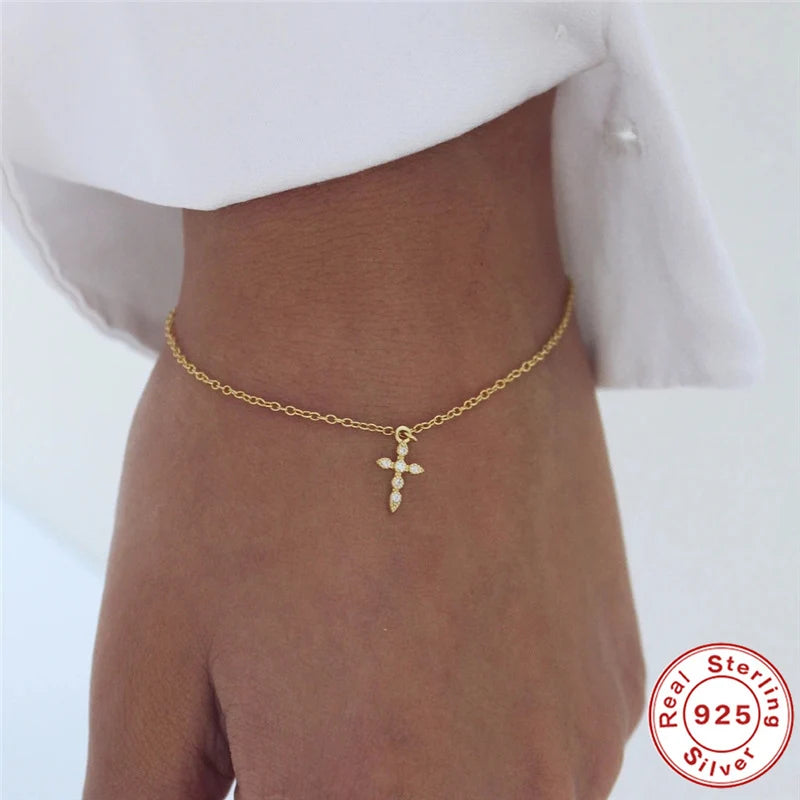Cross Bracelet Pendant 925 Silver Fine Jewelry Gift for Women