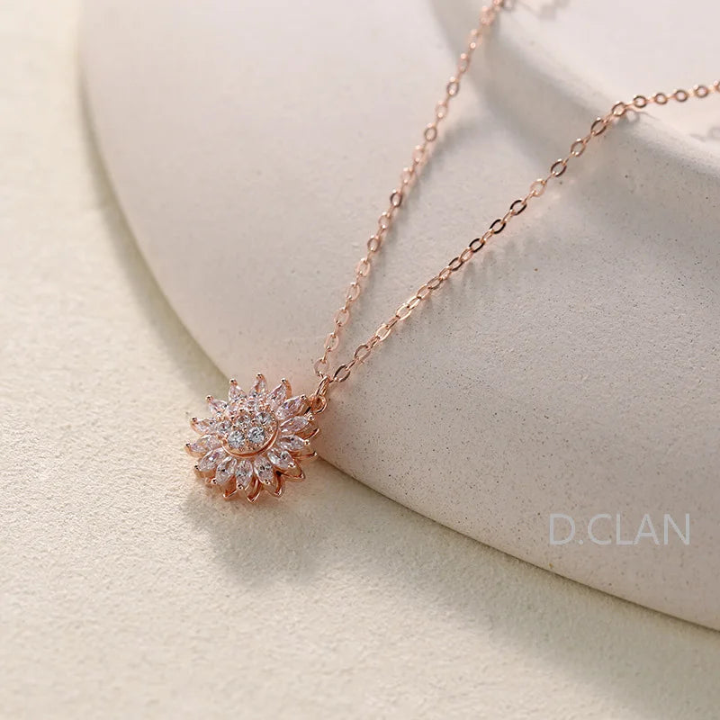 D.CLAN 100% Silver Rotating Sun Flower Daisy Necklace