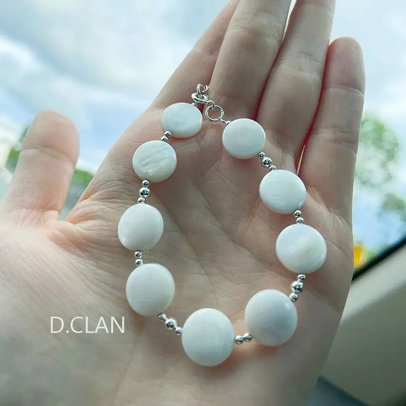 Natural Shell Beads 925 Silver Tube Bracelet Bohemia Ethic Stack Fine Jewelry