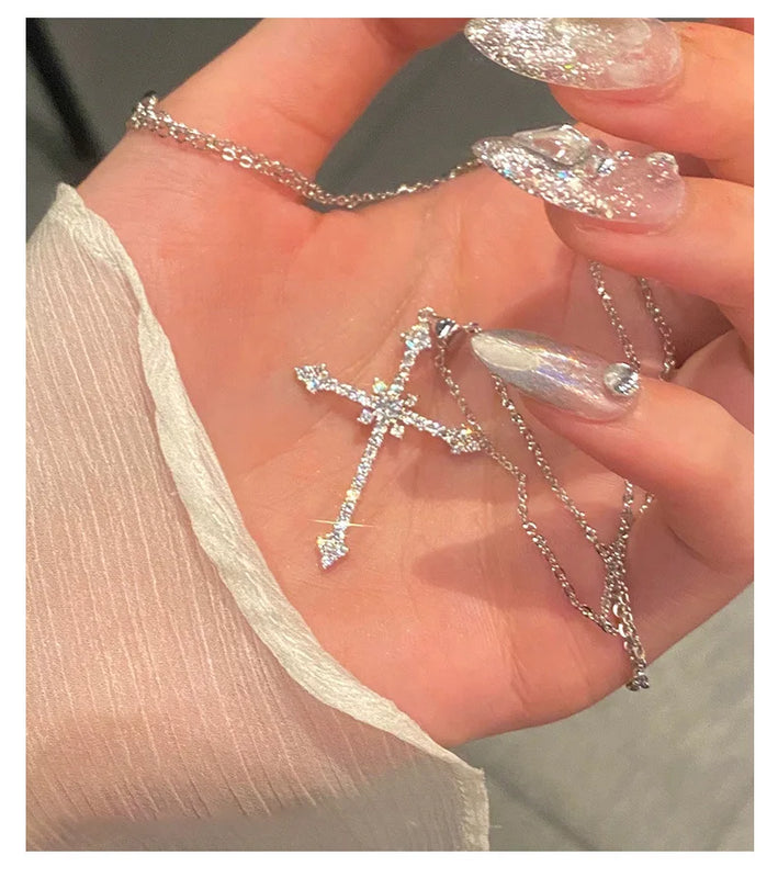 18k Plated Sterling Silver Moissanite Cross Pendant Necklace