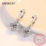 D Moissanite Earring 925 Sterling Silver 4 Leaf Clover Hoop Earring