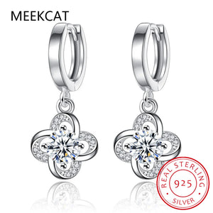 D Moissanite Earring 925 Sterling Silver 4 Leaf Clover Hoop Earring