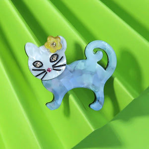 Yellow Flower Cat Brooch Acrylic Animal Clothing Jewelry Lapel Pin