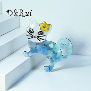 Yellow Flower Cat Brooch Acrylic Animal Clothing Jewelry Lapel Pin