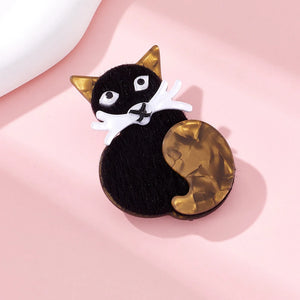 D&Rui Brown Cat Acrylic Brooches Women Clothing Backpack Accessories