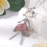 Bow Girl Doll Necklaces Woman Floral Dress Pendant Necklace Women Gift