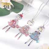 Bow Girl Doll Necklaces Woman Floral Dress Pendant Necklace Women Gift