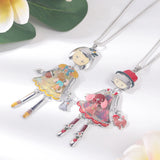 Bow Girl Doll Necklaces Woman Floral Dress Pendant Necklace Women Gift
