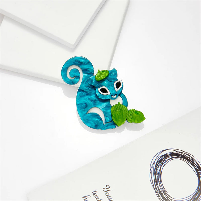 Squirrel Pine Nut Brooches Acrylic Animal Pins Women's Jewelry