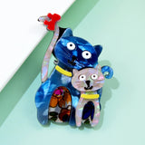 D&Rui Two Cat Brooches Acrylic Animal Lapel Pins Women Clothing Jewelry Accessor
