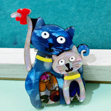 D&Rui Two Cat Brooches Acrylic Animal Lapel Pins Women Clothing Jewelry Accessor