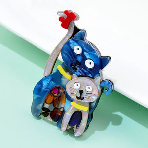 D&Rui Two Cat Brooches Acrylic Animal Lapel Pins Women Clothing Jewelry Accessor