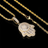 Iced Out CZ Hamsa Hand Pendant & Necklace