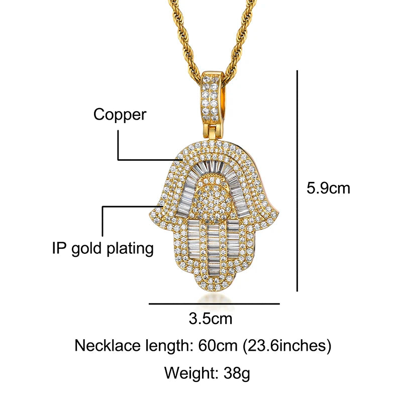 Iced Out CZ Hamsa Hand Pendant & Necklace