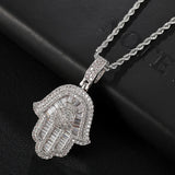 Iced Out CZ Hamsa Hand Pendant & Necklace
