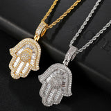 Iced Out CZ Hamsa Hand Pendant & Necklace