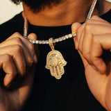 Iced Out CZ Hamsa Hand Pendant & Necklace