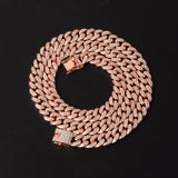 Hip Hop 13mm Rose Cuban Chain Iced Out Bling Rhinestone Chaine Homme Jewelry