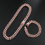 Hip Hop 13mm Rose Cuban Chain Iced Out Bling Rhinestone Chaine Homme Jewelry