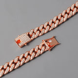 Hip Hop 13mm Rose Cuban Chain Iced Out Bling Rhinestone Chaine Homme Jewelry