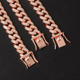 Hip Hop 13mm Rose Cuban Chain Iced Out Bling Rhinestone Chaine Homme Jewelry