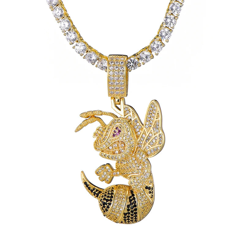 Hip Hop Bee Pendant Necklace Iced Out Bling Jewelry