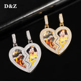 Heart Shaped Photo Pendant Necklace With Cubic Zircon Memorial Jewelry
