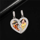 Heart Shaped Photo Pendant Necklace With Cubic Zircon Memorial Jewelry